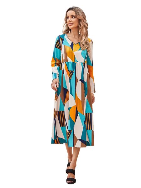 

emery rose patchwork print v-neck smock dress 85lt#, Black;gray