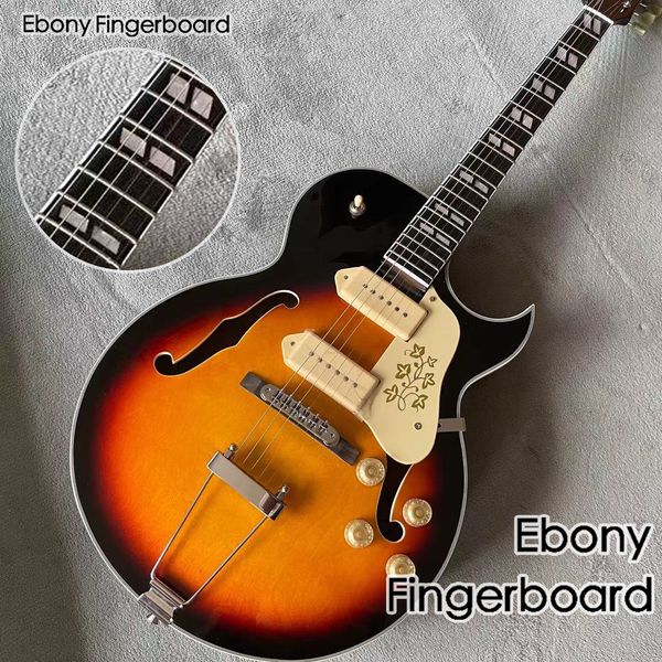 

jazz electric guitar sunburst color jazz gitaar ebony fingerboard.handmade 6 stings f hollow body jazz guitarra