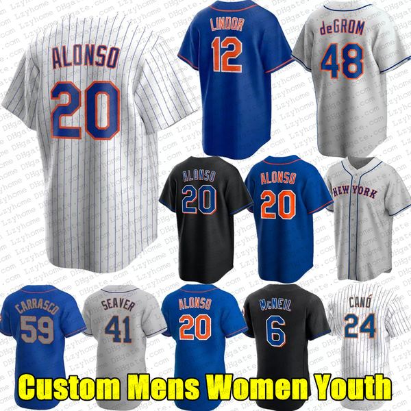 

new 20 pete alonso york 12 francisco lindor 48 jacob degrom met baseball jerseys mike piazza max scherzer keith hernandez strawberry tom sea, Blue;black