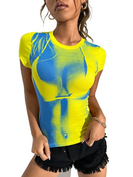 

colorblock round neck tee 39h8#, White