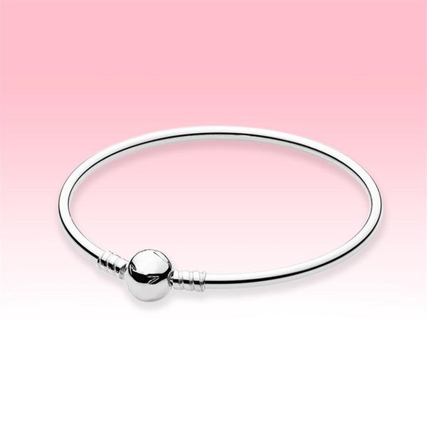 

real 925 sterling silver ball clasp bangle bracelet with original box for pandora diy charms bracelet for women mens bangles238r, Black