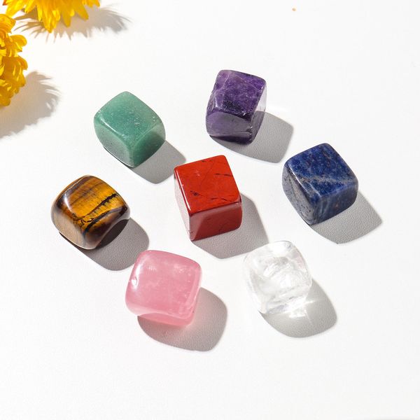 

7 chakra stone square cubic carved crystal healing reiki yoga mineral statue crystals ornament home decor gift mix colors 1.5-2cm, Black