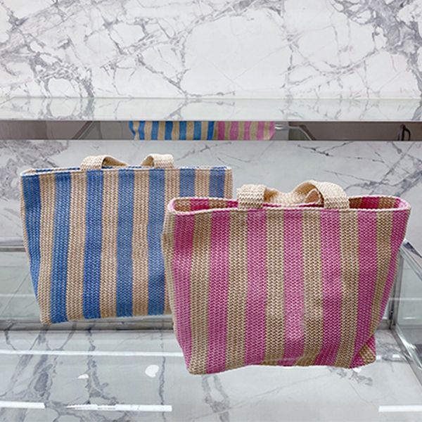 

luxurys designers 22 new linen stripes straw tote bags large capacity shopping bag summer vacation travel handbags woven women's bag tr