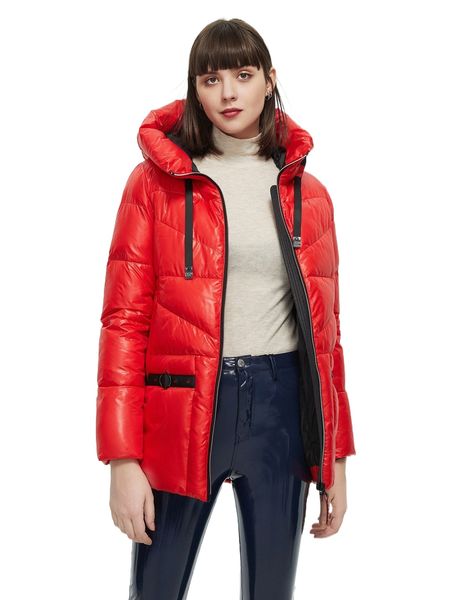 

zipper front patch detail buckle strap hooded winter coat y8s5#, Black