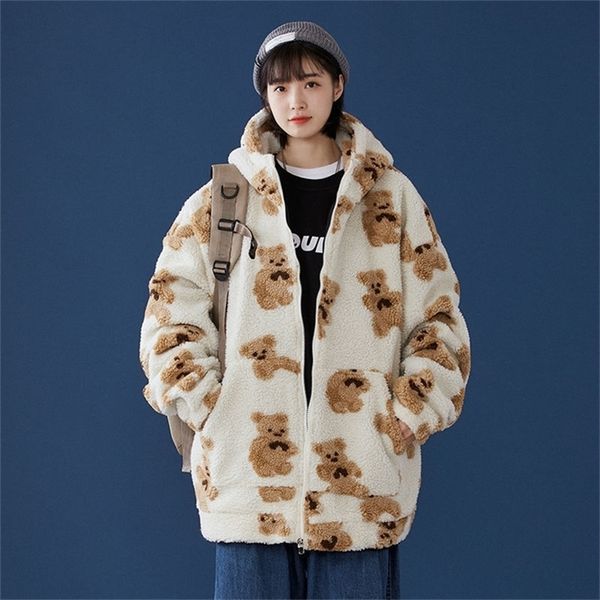 

pr women's warm lamb wool coats winter woman graphic printed parkas korean streetwear man casual oversize coats 201214, Black
