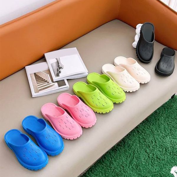 

new color womens slippers bright blue purple black platform sandals mid heel slippers fashion 55mm foam sandals with box and dust bags
