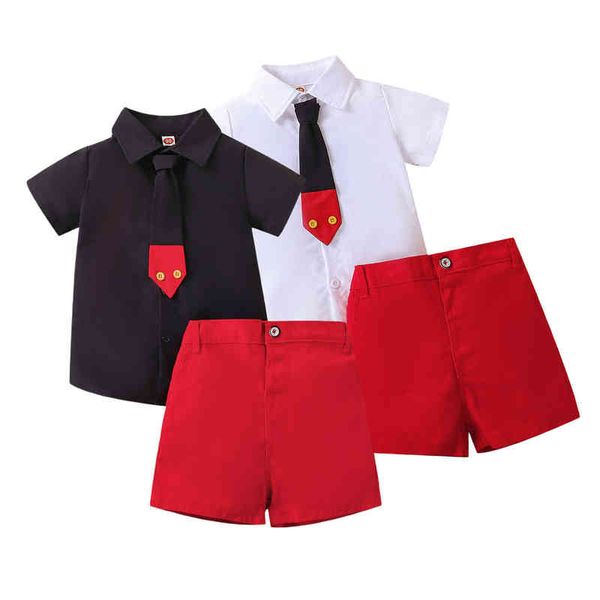

citgeett summer kids boys suit set lapels short sleeve short pants gentleman clothing 1-8years j220711, White