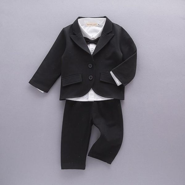 

gentleman bowtie decorated boys 3-piece suit set flower boy clothes 3165, White