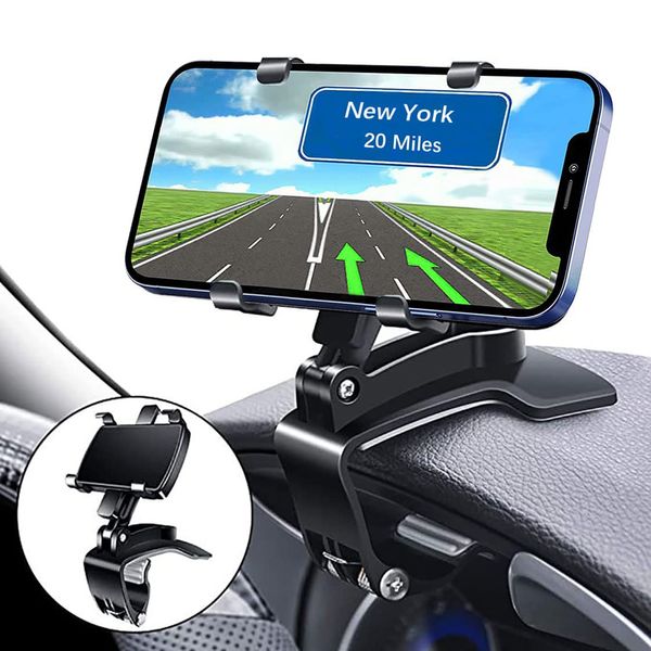 Supporto per telefono per auto Clip per cruscotto Parasole Specchietto retrovisore Rotazione a 360 gradi Staffa di navigazione universale per smartphone iPhone Samsung