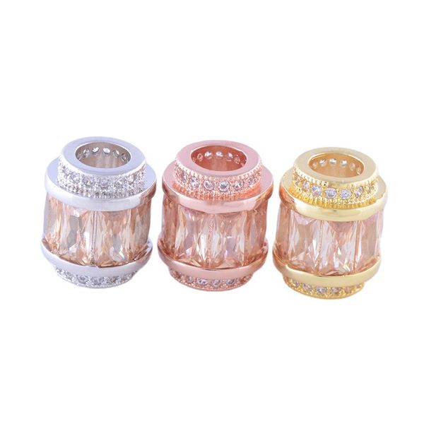 

square zirconia big hole cylinder beads charm for bracelet necklace making, Bronze;silver