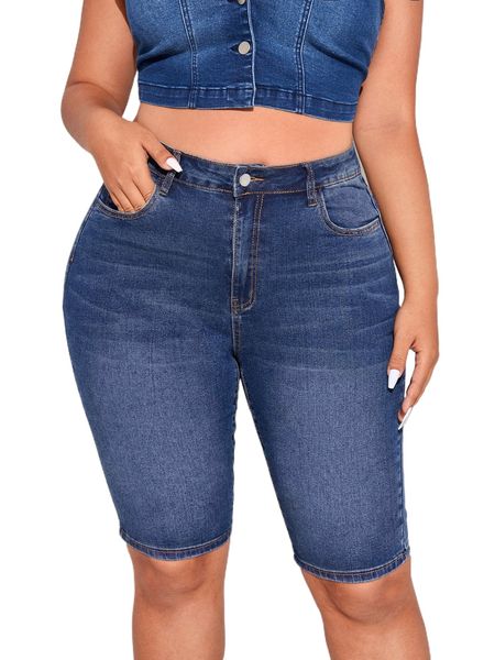 

plus high waist straight leg denim shorts s8e6#, White;black