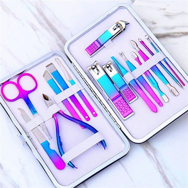 

7 12pcs colorful manicure cutters nail clipper set household stainless steel ear spoon clippers pedicure scissors tool 220708
