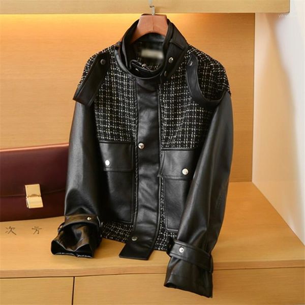 Женская кожаная фальшивая черная куртка Women 2022 Shipper Short Biker Coat Big Pocket Fashion Splicated Pu Jackets Женщины свободные бомба