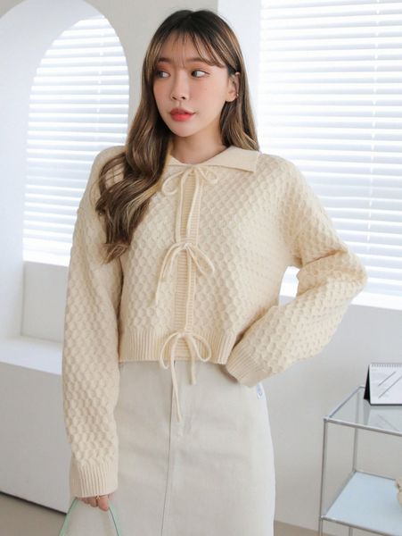 

dazy drop shoulder knot front sweater s9q2#, White;black