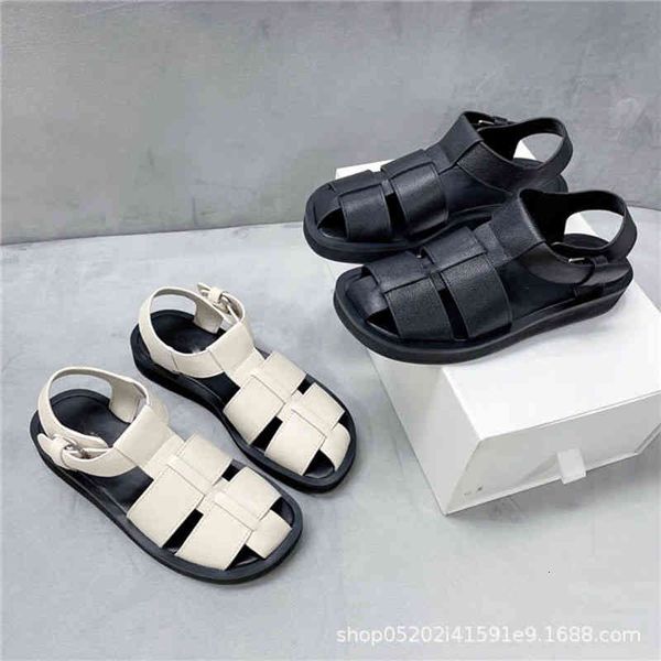 

sandals tr roman sandals summer hollow out litchi grain cowhide flat bottom simple woven thick sandals, Black
