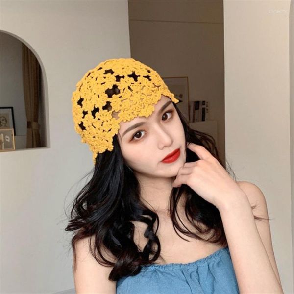 

spring and summer thin hollow breathable knitted hat tide wool melon leather baotou hand-woven thread beanie/skull caps oliv22, Blue;gray