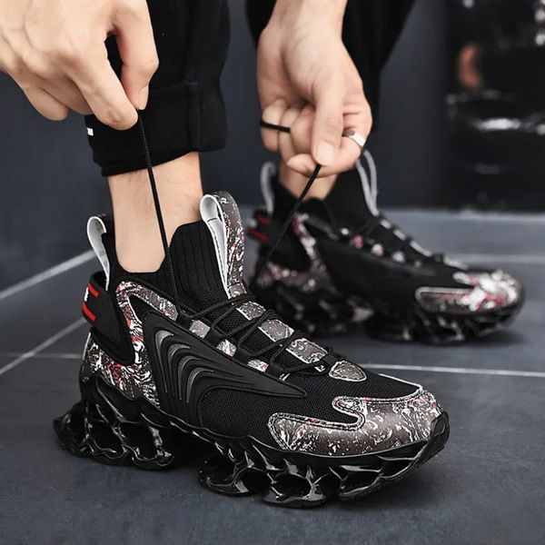 

fashion casual shoes men shoes microfiber colorblock round toe latest blade sole comfortable breathable lace up mesh high-sneakers dp359, Black