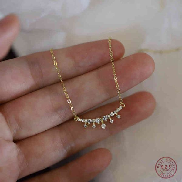 

925 sterling silver 14k gold plating crystal crown pendant clavicle chain necklace women fashion classic jewelry accessories