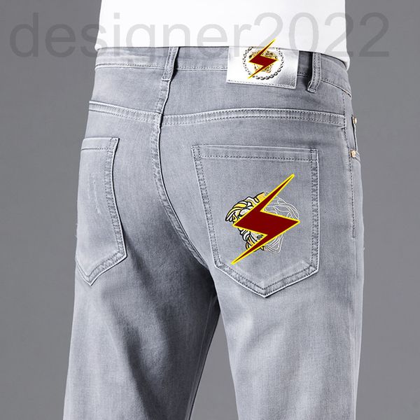 

men's jeans designer summer fashion jeans men's korean leggings slim fit thin medusa embroidered ashen pants 1l4q, Blue