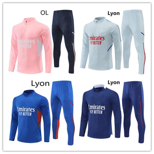 

22/23 maillot lyons 2022 2023 olympique soccer tracksuit lyonnais ol traore toko ekambi bruno g cherki aouar kadewer men kids football train, Black