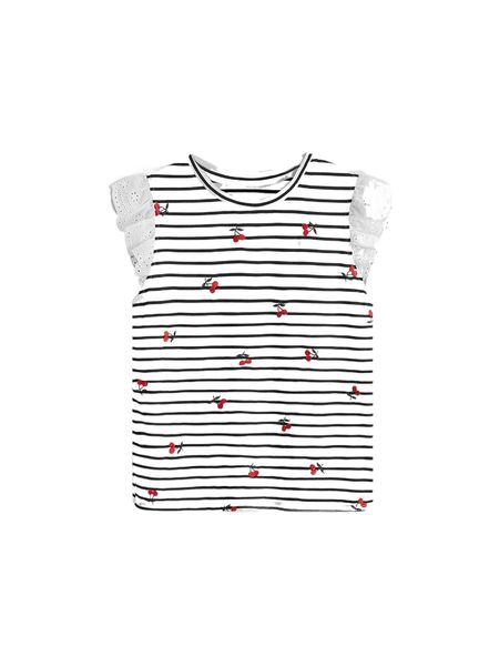 

mod striped print cherry embroidery contrast schiffy butterfly sleeve tee o6b8#, White