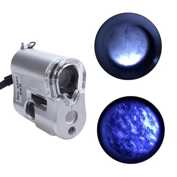 

60x zoom multifunctional microscope loupe with uv and 2 led light focus adjustable jewelry loupe magnifier