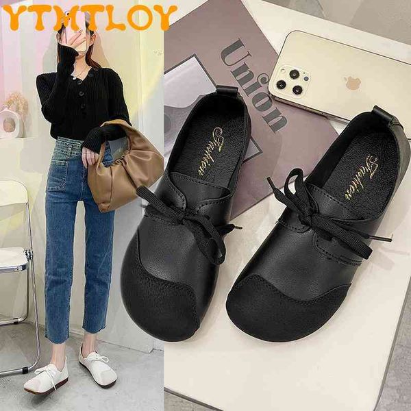 

retro women's shoes summer new style 2021 single women wild casual peas flat bottom with skirt grandma sho, Black