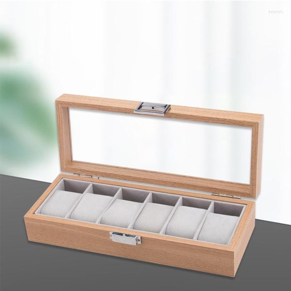 Caixas de relógio Caixas de caça de madeira Visor de pulso Exibição com vidro Top Lock Jewelry Storage Organizador para homens Mulheres -observam Hele22