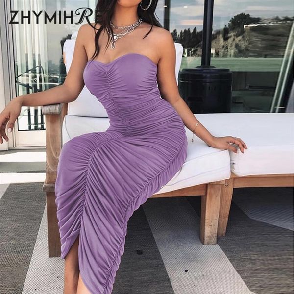 

zhymihret purple strapless ruched dress women elegant midi dress neon bodycon party vestidos tube summer dresses sundresses278n, Black;gray