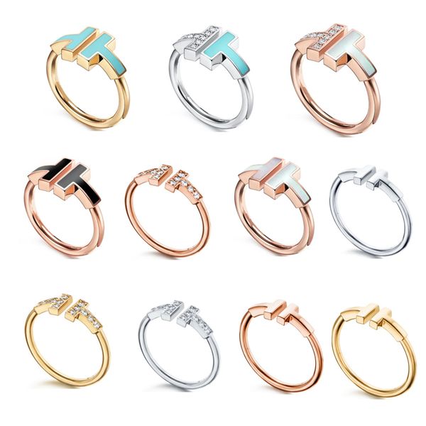 Anéis de casamento para mulheres jóias de designer de luxo Double letter t moda jóias clássicas CZ Presente de noivado de ouro rosa prateado com sacolas originais
