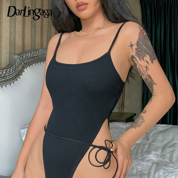 

strap ribbed bodycon black body summer bodysuit women fashion backless lace up basic bodysuits high waist, Black;white