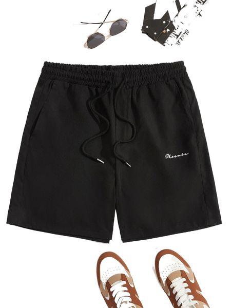 

men letter graphic drawstring waist shorts n2ew#, White;black