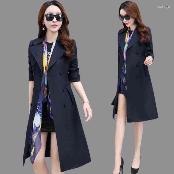

women's trench coats 2022 autumn double breasted coat female business outerwear woman classic with belt long t220811, Tan;black