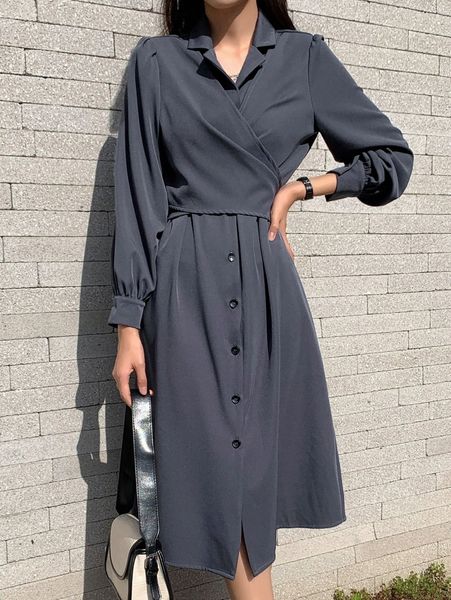 

dazy tie back button front shirt dress l0m8#, Black;gray