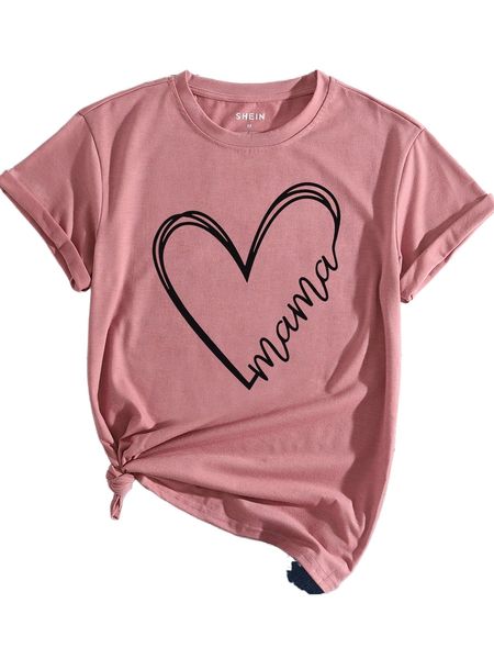 

letter & heart print round neck tee v2qa#, White