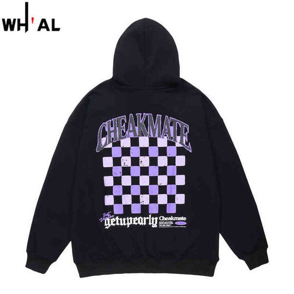 

2022 men hip hop hoodie sweatshirt colorful plaid graphic letter print autumn cotton male streetwear coat #842 t220726, Black