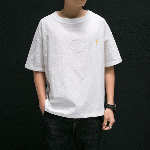 

summer new fashion simple design men's t shirt casual oversized cotton short sleeve t shirts men o neck hip hop, White;black