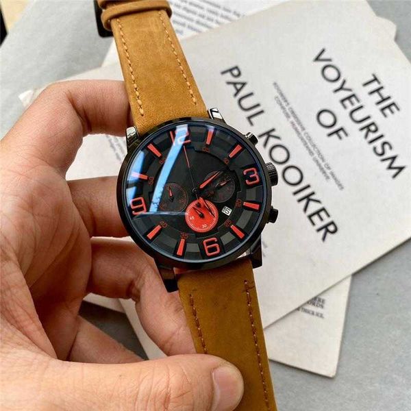 

luxury quartz mens watch leather strap large waterproof 43mm, Slivery;brown