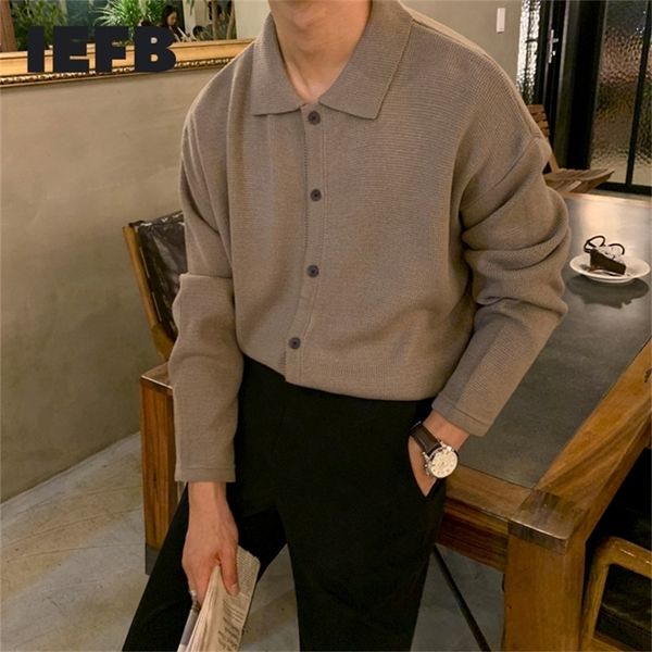 

iefb men's wear kintted polo shirts autumn single breasted loose korean style casual lapel outerwear blouse 9y4247 220402, White;black