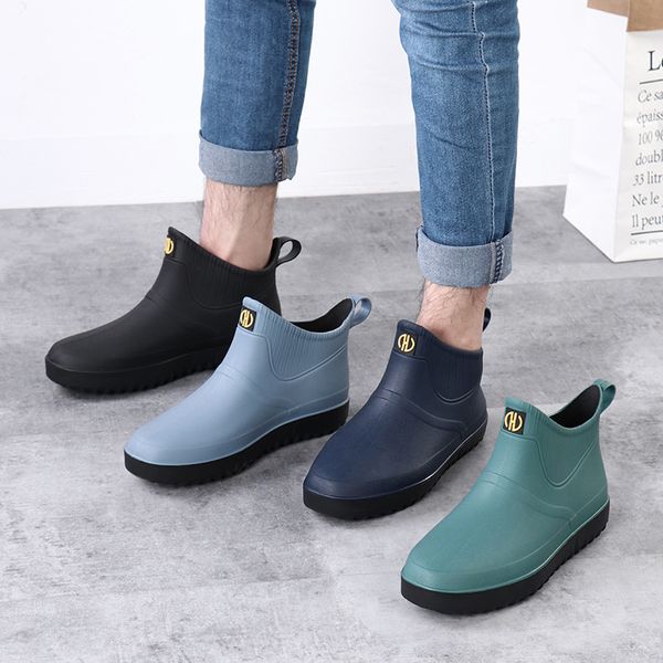 

rain boots men lace rubber sole galoshes fishing boots short gumboots rubber rainboots man bot garden boots chelsea booties 220609, Black;red