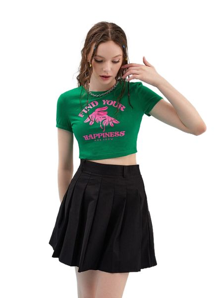 

x zoe radford slogan & floral print crop tee b73v#, White