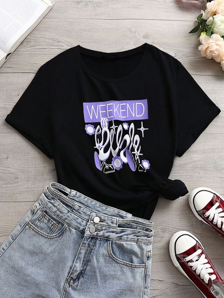 

plus letter graphic tee 34be#, Black