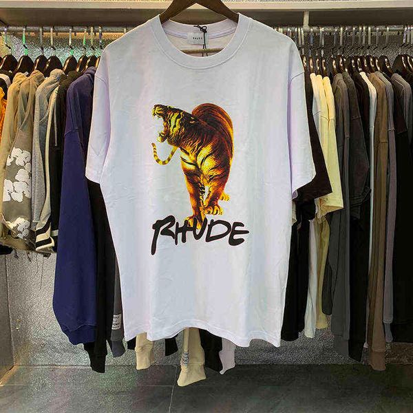 Rhude T-Shirt, lässig, Baumwolle, Tiger-Print, für Herren und Damen, Rhude Oversize-T-Shirt