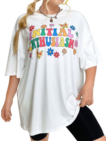 

plus butterfly & letter graphic drop shoulder tee o3ce#, Black
