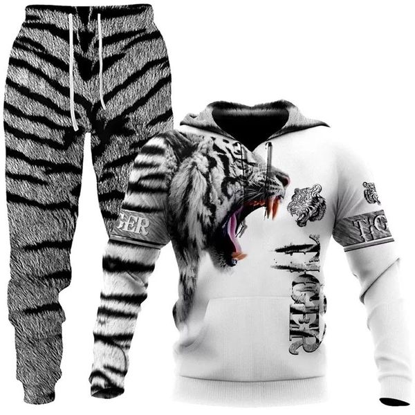 TRUSTROS MENINOS O TIGER 3D Capuzes impressos Terno Joggers Sweashirts Sweashirts Sortel