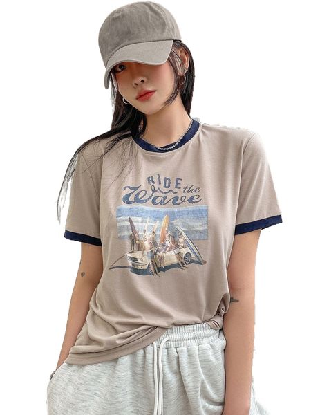 

dazy letter & figure graphic contrast trim tee q0cd#, White