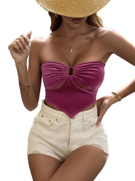 

ring linked cut out hanky hem velvet tube w8kt#, White
