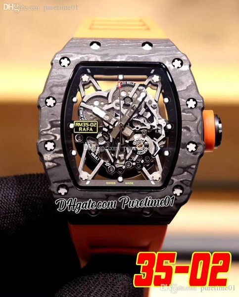 

2022 ntpt carbon fiber miyota automatic mens watch all black skeleton dial orange rubber strap super edition puretime01 3502e5, Slivery;brown