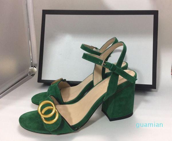 

classic high heeled sandals party fashionr women dance shoe designer heels suede lady metal belt buckle thick heel woman, Black