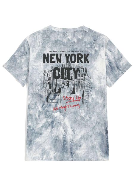 

men tie dye building & letter graphic tee l91p#, White;black
